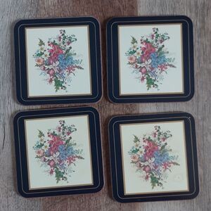 Vintage Pimpernel Birds and Flowers Square Cork Coasters Set Of 4 Made England